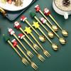 4/6pcs Stainless Steel Spoon Fork Set Merry Christmas Dessert Fork Creative Tableware Birthday Gift