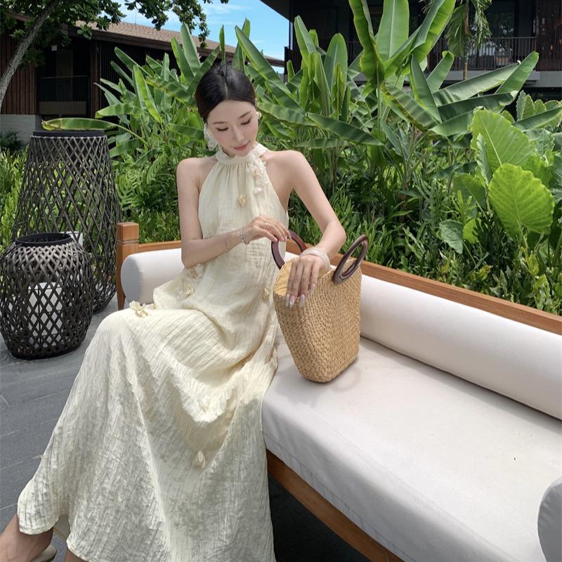 Летнее новое элегантное платье свободного покроя с цветочным вырезом и складками