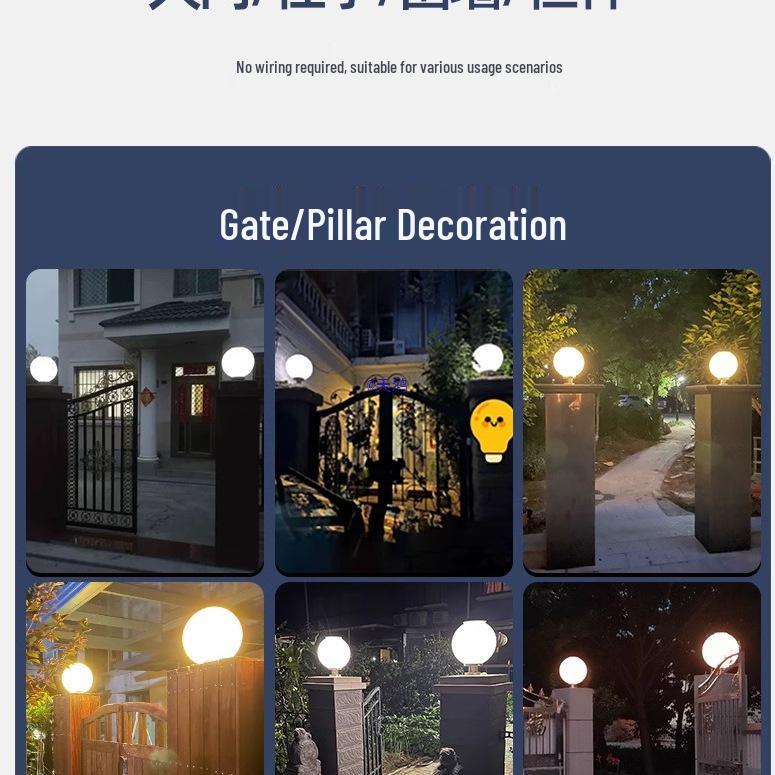 Solar-Powered Outdoor Pillar and Gate Lights for Courtyard and Villa Entrances