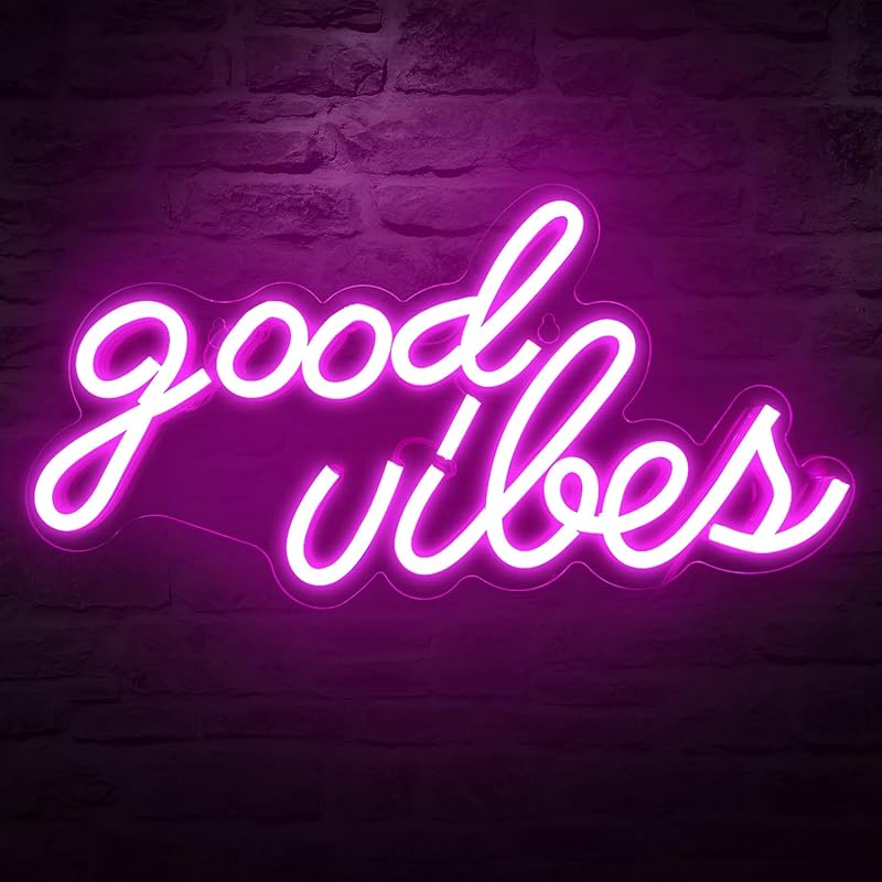 DECANIT Good Vibes Neon Sign for Bedroom Wall Decor Powered by USB Neon Light, Ice Blue Color,16.1"x8.3"x0.6"