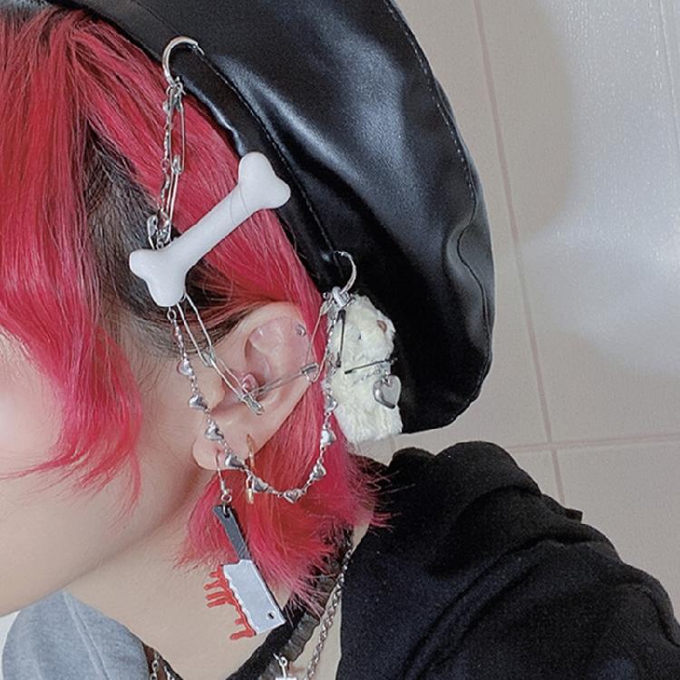 Заколка для волос в виде кости собаки Готическая боковая заколка-уточка Хэллоуинская заколка для челки Костюм