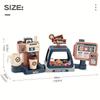 Cash Register Toy for Kids Pretend Play Store with Music Lights Ice Cream Dessert Playset Coffee Machine Kitchen Set for Toddler