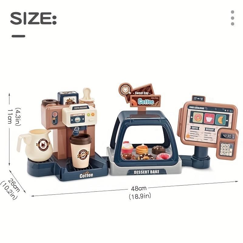Cash Register Toy for Kids Pretend Play Store with Music Lights Ice Cream Dessert Playset Coffee Machine Kitchen Set for Toddler