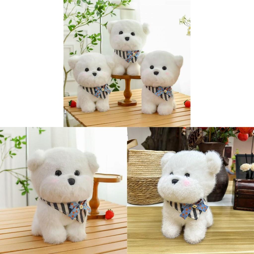 Triangular Scarf Bichon Frise Plush Toy Cute Stuffed Animal Doll Birthday Gift