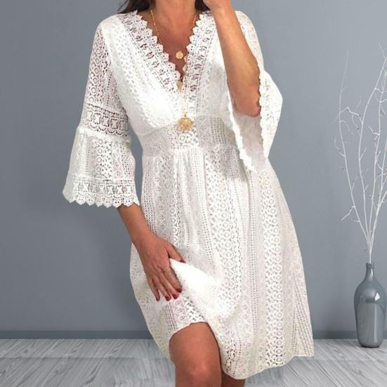 Summer Beach Dress Horn Sleeve Dress-up Soft Elegant Bathing Suit Cover Up Dress Women Clothes