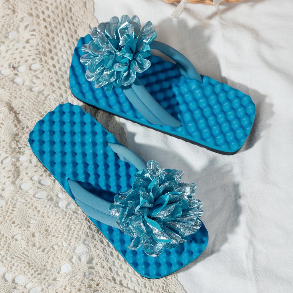 Европейские и американские женские летние шлепанцы с цветочным декором Macaron Dazzle Color Flat Bottom Beach Slippers Breathable