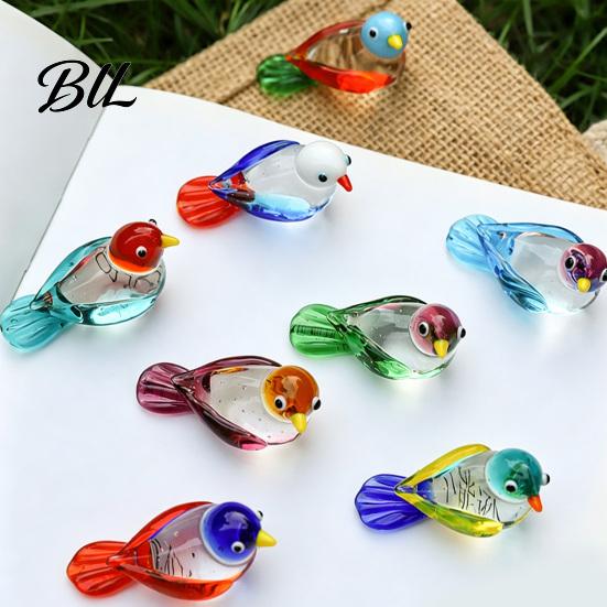 Miniature Bird Sculpture Hand Blown Glass Figurine Mini Decorative Animal Statue Desktop Decor Collectible Ornament for Home Office Table