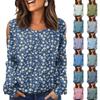Women's Winter Oversized T-Shirt Fashionable Off-the-Shoulder Round Neck Vintage Floral Print Pullover Long-Sleeved Top