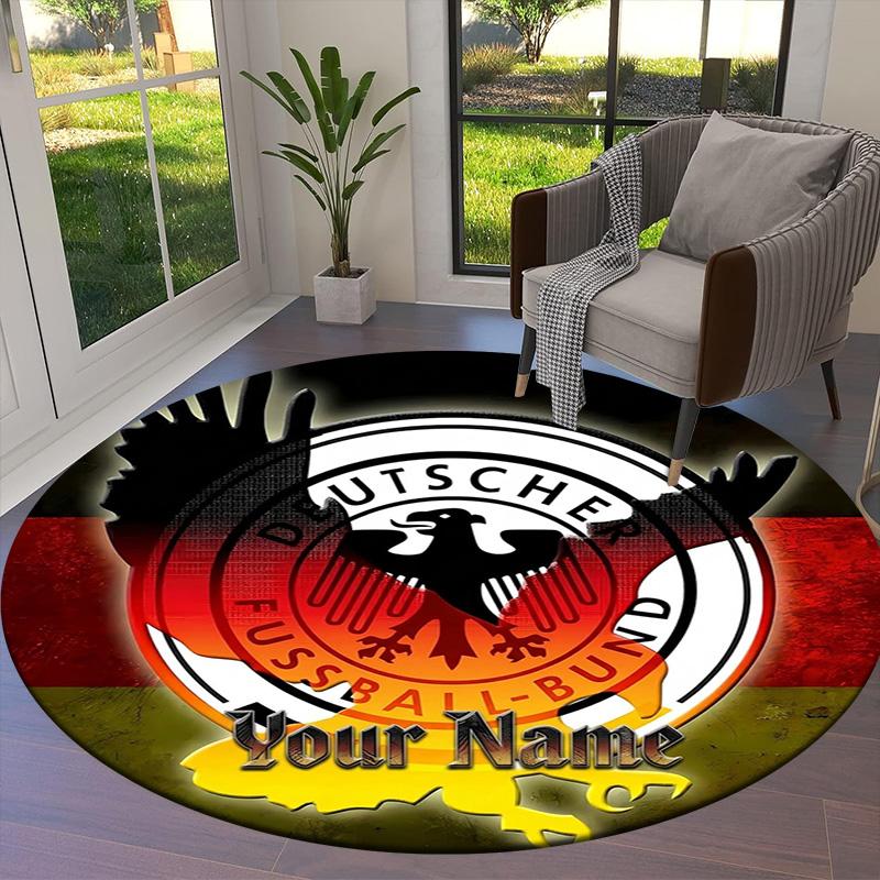 German Football Crest Custom Name Round Area Rug Carpet Rug For Living Room Bedroom Sofa Playroom Decor Nonslip Floor Mat
