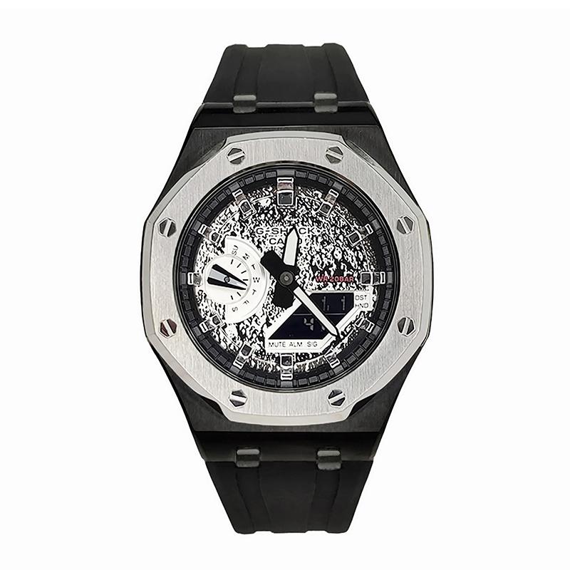 CASIO Men Liquid Crystal,Analog Dual Display Series 44mm Silver Watch GA-2100-1A1(Watch3--)