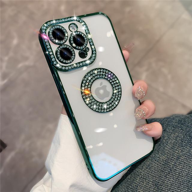 Роскошный чехол для телефона с блестящими стразами и гальваническим покрытием рамки для iPhone 16 Pro Max для iPhone 11 12 13 14 15 16 Plus с алмазной защитой объектива