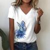 Women's V-neck T-shirt 3D Printed Butterfly Trendy Printed Short Sleeved T-shirt