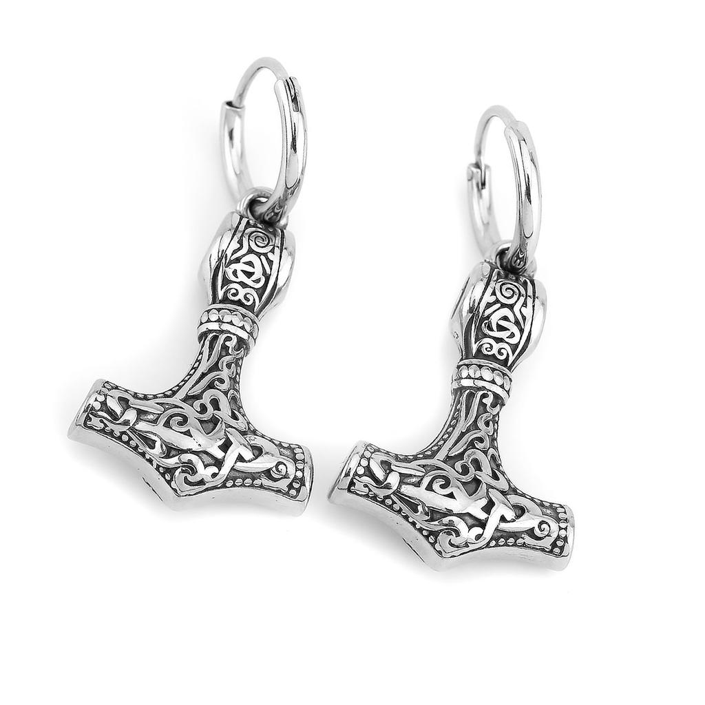 Fashion Vikings Thor's Hammer Earrings Stainless Steel Men's Nordic Celtic Hip Hop Amulet Accessory Vintage Anchor Jewelry Gift