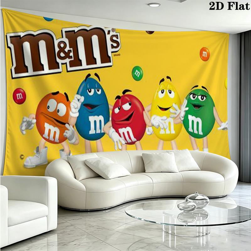 Cute M&M Wall Tapestry Aesthetic Wall Hanging Printed Fabric Blanket Decorative Tapestries for Bedroom Living Room Home Decor