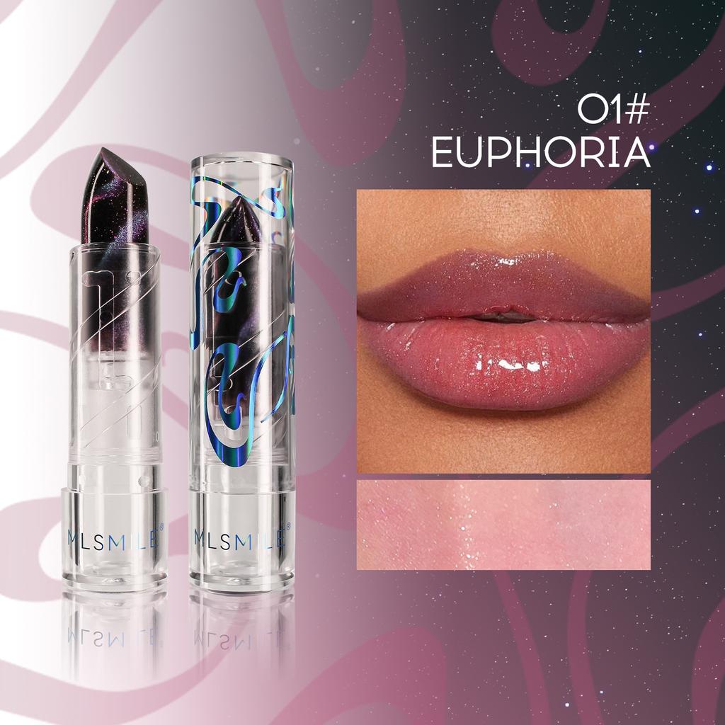 4 Colors of Galaxy Pattern Flowing Glitter and Fine Glitter Non-stick Cup Lipstick Cat Eye Temperature Changing Lipstick
