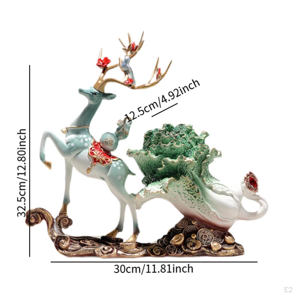 Deer Statue Decorative Figurine Elk Tabletop Ornament, Prosperity Sculpture for Fireplace Cabinet