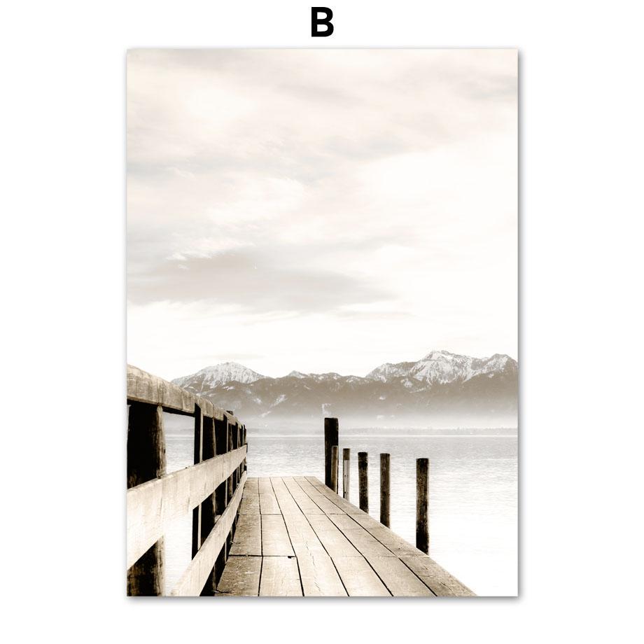 Бежевый Пейзаж Плакат Пляж Пшеница Тростник Трава Цветок Волны Причал Настенная Художественная печать Путешествия Ван Холст Картина Декор в гостиную