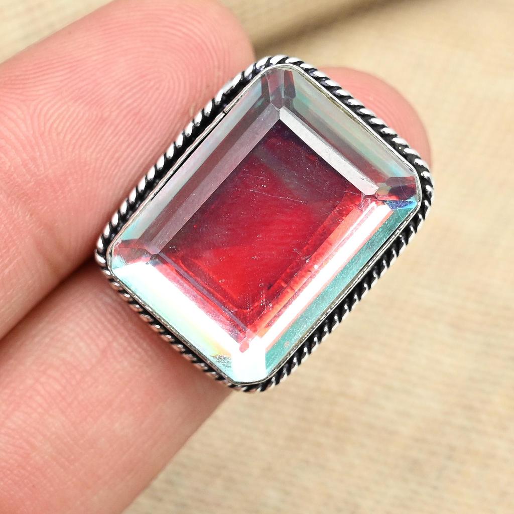 Радужный мистический топаз, драгоценный камень, стерлинговое серебро 925 пробы, ювелирные изделия ручной работы, рождественский подарок, кольцо,