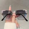 Luxury Diamond Brand Designer Rimless Sunglasses Women For Female Fashion Vintage Party Travel Punk Sun Glasses Crystal Eyewear