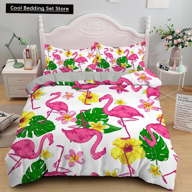 Комплект постельного белья с принтом 3D фламинго размера King Queen, розовый с изображением животных, пододеяльник с наволочками, 2/3 шт., полиэстер, пододеяльник