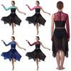 Womens Lyrical Dance Asymmetrical Bodysuit Dress Single Long Sleeve Floral Lace Irregular Hem Skirt