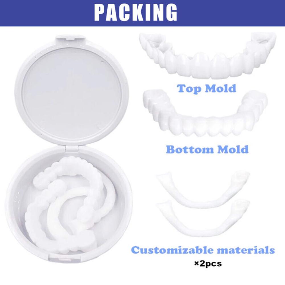 Perfect Fit Teeth Whitening Fake Tooth Cover Snap Cap Silicone Upper/Lower Jaw Denture False Teeth Veneer Regain Confident Smile