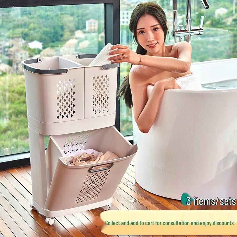 Пластиковая корзина для белья в японском стиле: Корзина для одежды большой вместимости, без пробивки, многослойная, напольная