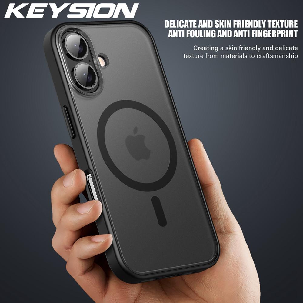 KEYSION Матовый чехол для MagSafe для iPhone 16 Plus 15 Silicone+PC Прозрачный противоударный чехол для iPhone 15 16 Plus