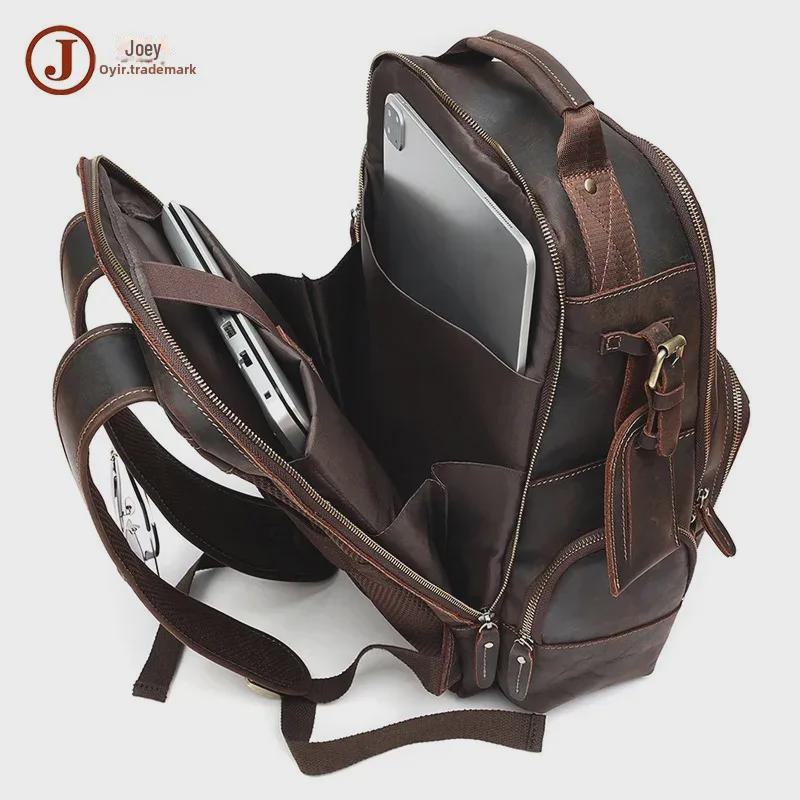 Men's Large Capacity High-End Crazy Horse Leather Backpack