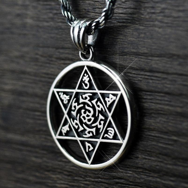 Оригинальный кулон из чистого серебра 925 пробы, тайское серебро, шесть слов, мантра, гексаграмма, подвеска для пары, винтажное твердое серебро Saint S925, ювелирные изделия