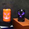 Battery Operated Spooky Candle Flameless Halloween with LED Light, Ghost Face Pumpkin Skull Design 3D Textured Safe Indoor Outdoor
