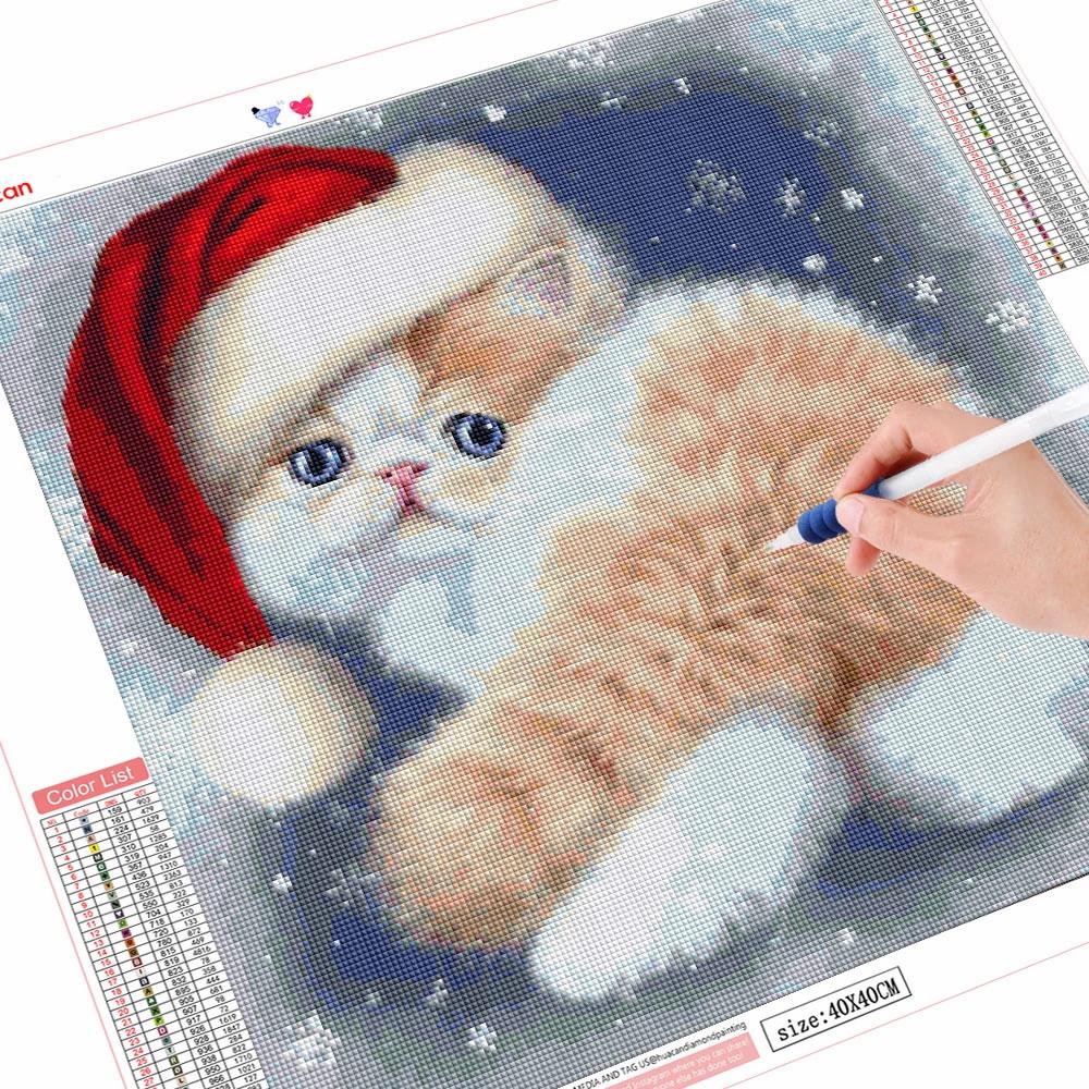 5d алмазная живопись, полная дрель, круглая Алмазная вышивка кошка, собака, вышивка крестиком, стразы, мозаика, Рождественский подарок