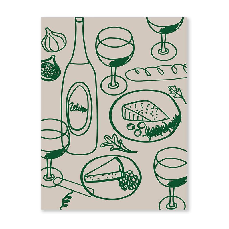 Bauhaus Wine Cheese Vertical Wall Art Aesthetic Prints Canvas Paintings Posters Kitchen Room Home Decoration