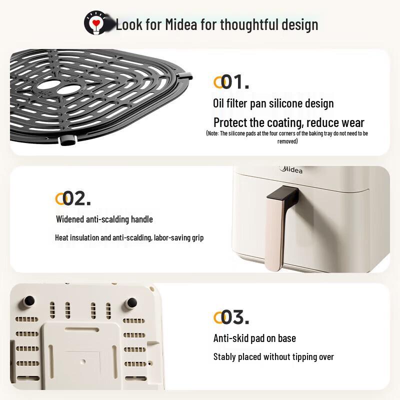 Midea 4.5L Electric Air Fryer with Knob Control CN plug (adapter included)