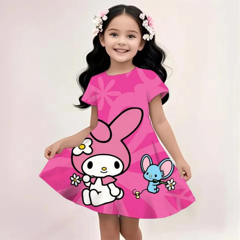 Sanrio Новое летнее платье для девочек Hello Kitty с 3D-печатью Модное Мультяшное Милое Платье-юбка для принцесс