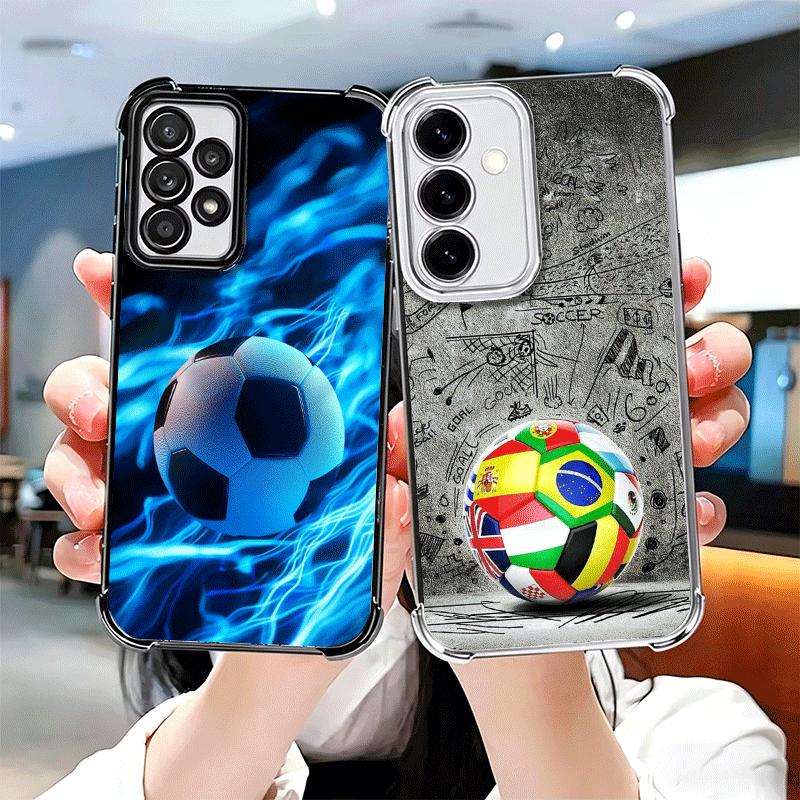 Football Soccer Ball Design Plating Phone Case For Samsung A17 A07 A37 A57 A16 A56 A15 A55 A14 A54 A13 A53 A26 A36 A25 A35 A24 A