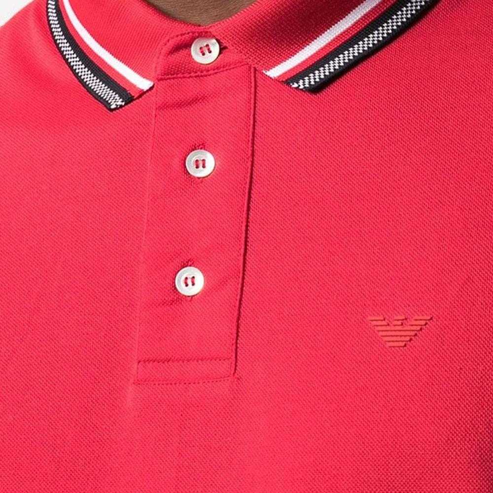 Emporio Armani Мужская футболка-поло с полосатой отделкой, короткий рукав, топ, красный, 3K1FL8-1JTKZ-0356