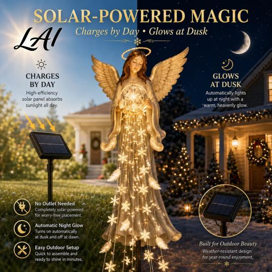 Resin Angel Statue Solar Powered Remembrance Garden Light Blessing Fountain with Cascading Sympathy Gifts for Loss LED Warm Lights Outdoor Memorial