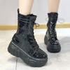 Новый продукт Карманные Мотоциклетные Ботинки Женские Туфли На Платформе Шнуровка Толстая Подошва Черные Туфли Женские Полуботинки Mujer