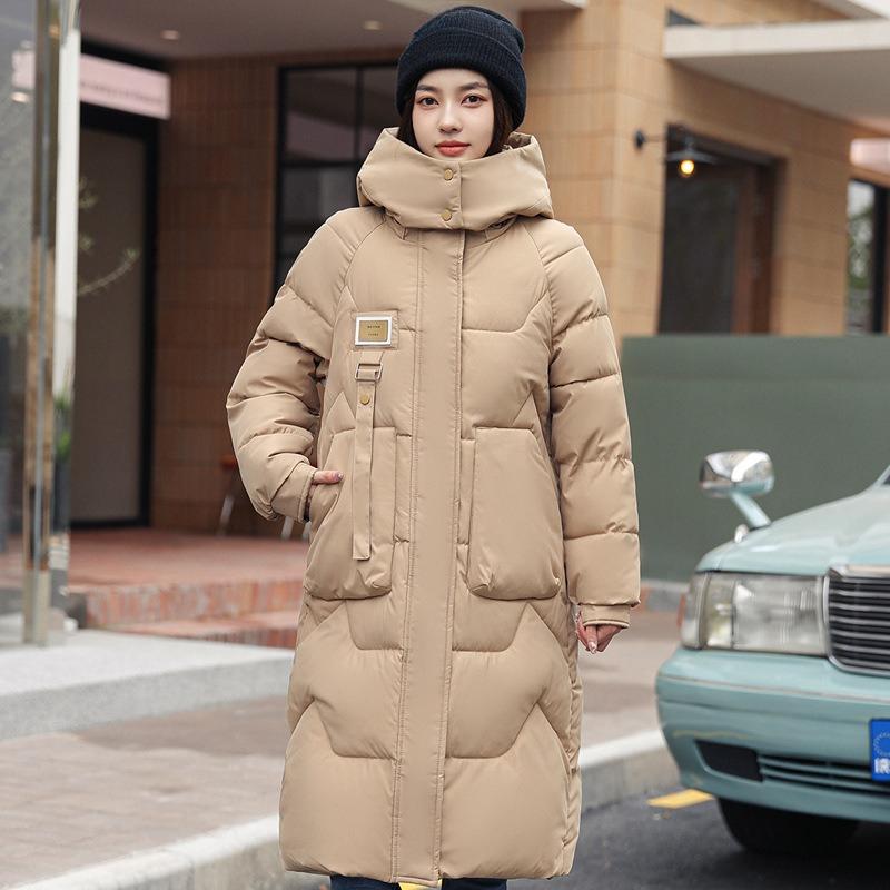 Winter Women Long Parka Coat Hooded Detachable Thicken Loose Zipper Pockets Warm Snow Wear Female Padded Jacket