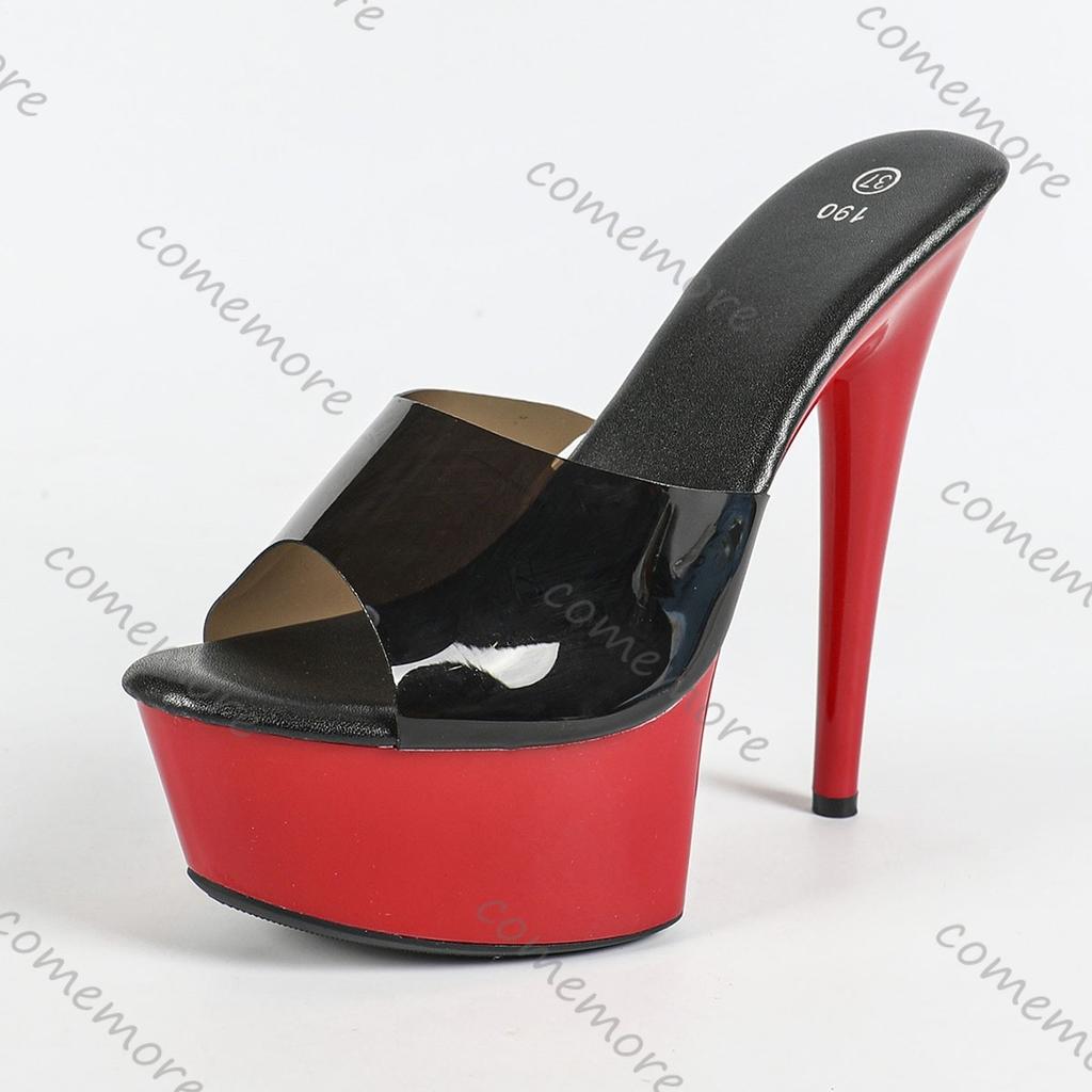 Празднуйте Лето 15СМ Супер Высокие Каблуки Тапочки для Женщин Платформа Сандалии Сексуальные На Каблуке Пип То Вечеринка Банкет Шлепанцы Обувь