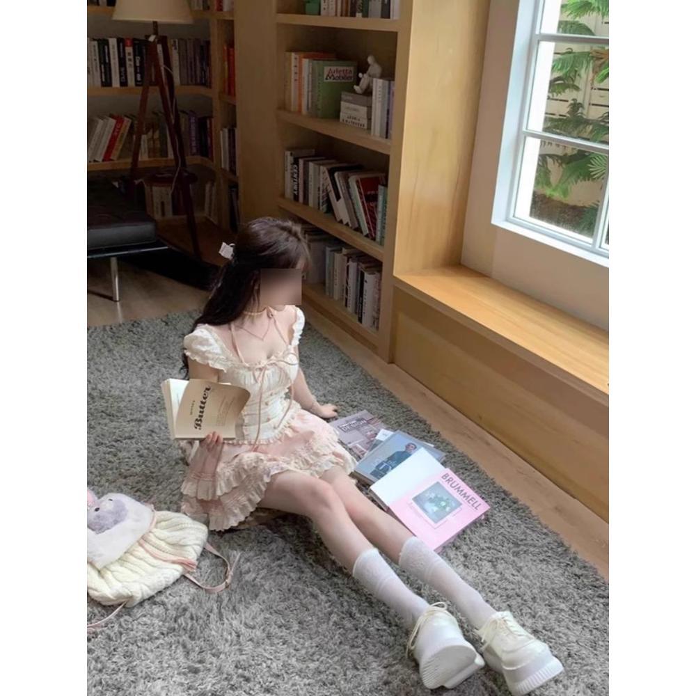 Xia Xin Sweet Lace Waist Top Girl Summer Sweet Style Princess Cake Skirt Two-piece Set Skirt Women