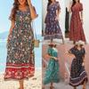 Women's V-neck Ethnic Print Bohemian Print Dress Short Sleeve V-neck Midi Dress 2022