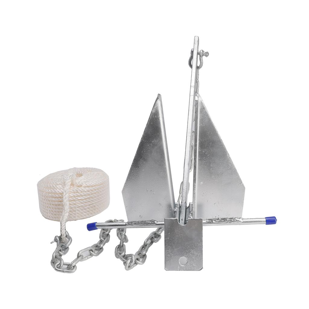 10 Lbs Steel Slide Anchor Hot-Dipped Anchor Kit Chain&Rope Set Silver For Boat