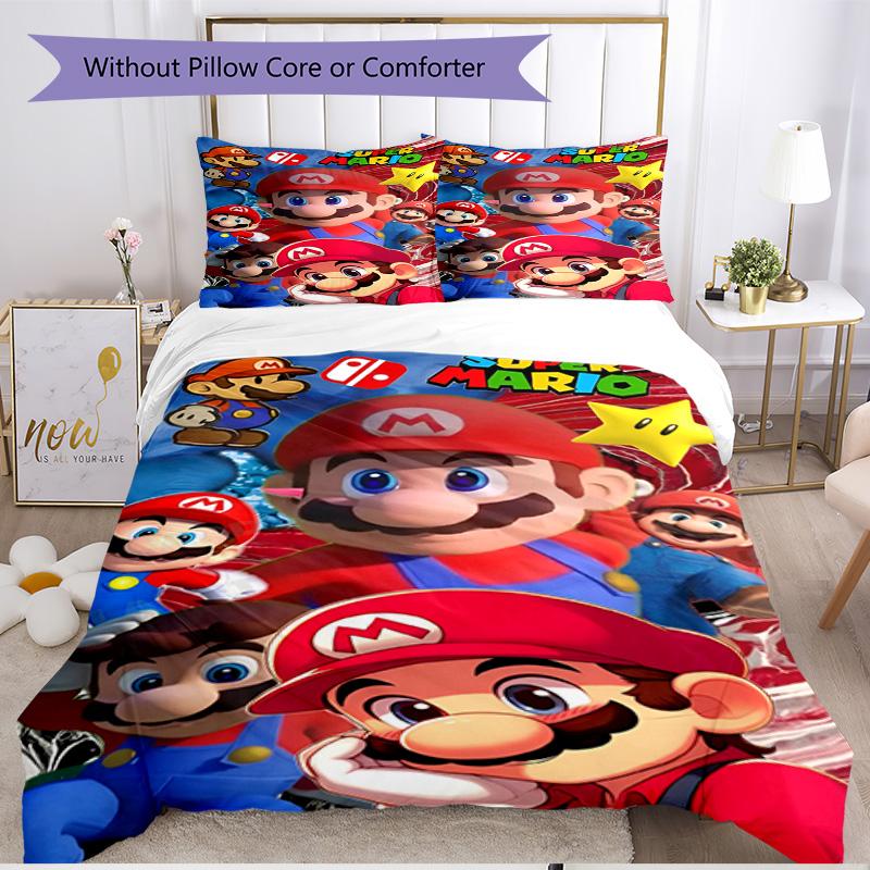 3pcs Duvet Cover Set (1*Duvet Cover + 2*Pillowcase, Without Core), Super Mario Print Soft All‑Season Bedding Set, Home Bedroom Decor Gift