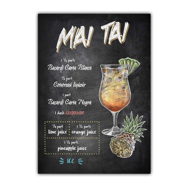 Graffiti Art High Foot Wine Glass Canvas Painting Bar Restaurant Wall Art Cocktail Menu Picture for Living Room Home Decor No Frame