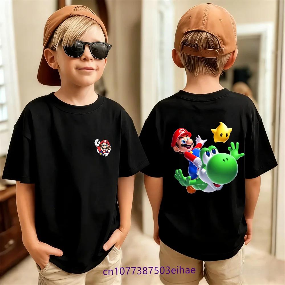 Спортивная детская футболка Super Mario, летняя, с коротким рукавом, дышащий хлопок, милый мультяшный дизайн, модные легкие детские топы