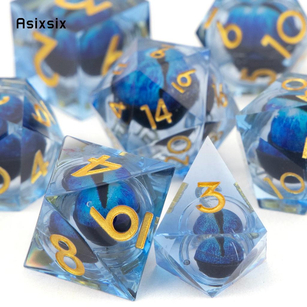 7 Pcs Blue Eyeball Golden Number Sharp Edge Resin Dice Polyhedral Dice Suitable for Role-Playing RPG Board Game