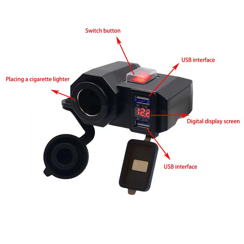 Motorcycle Handlebar Charger Dual Usb Port Cigarette Lighter Socket 5v 2.1a Adapter Power Supply Digital Display Quick Charge