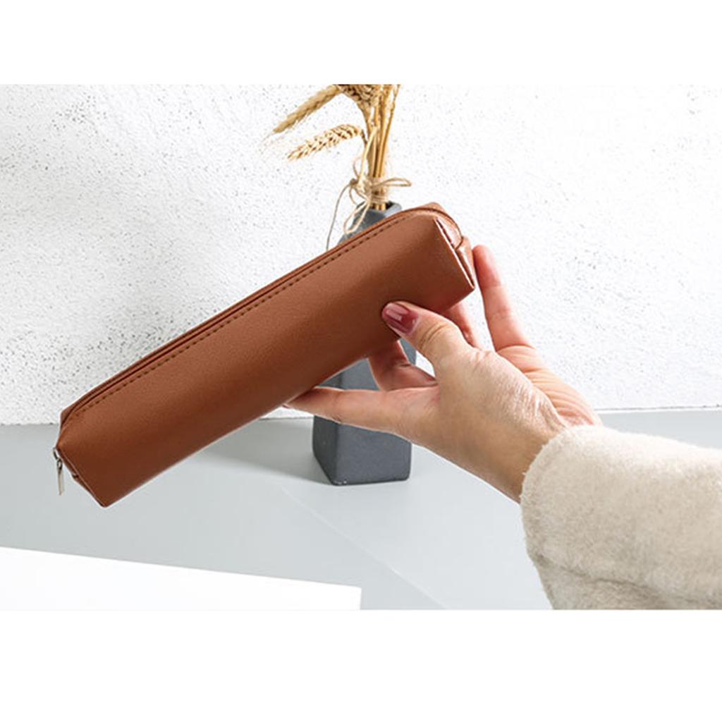 Small Pencil Case Portable Pen Holder Box Leather Pencil Bag Pen Pouches Travel Makeup Bag For School Office Travel